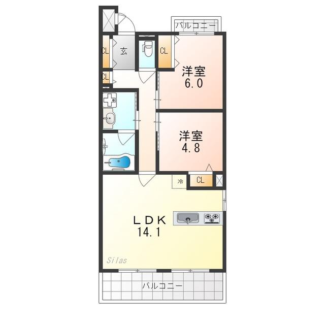 コンフォールパレ新町二条(2LDK/3階)の間取り写真