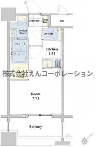エンクレスト博多駅東II(1K/12階)の間取り写真
