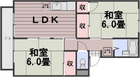 コーポラス福成(2LDK/2階)の間取り写真