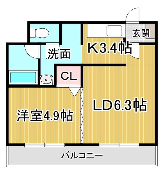 ラ・ヴィレット(1LDK/3階)の間取り写真