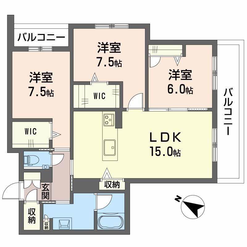 地下鉄名城線 西高蔵駅 徒歩2分 4階建 新築(3LDK/3階)の間取り写真