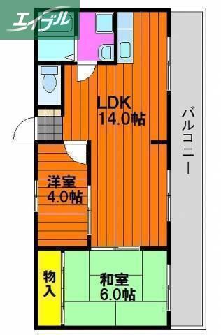 小原マンション(2LDK/4階)の間取り写真