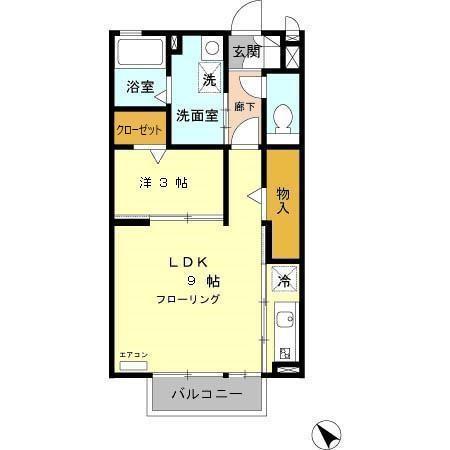 アドミラーブル(1LDK/2階)の間取り写真