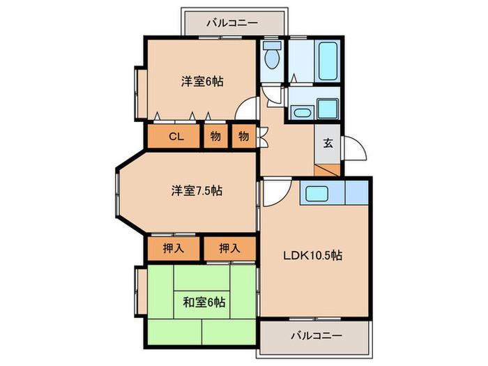 グランマキ室見(3LDK/4階)の間取り写真