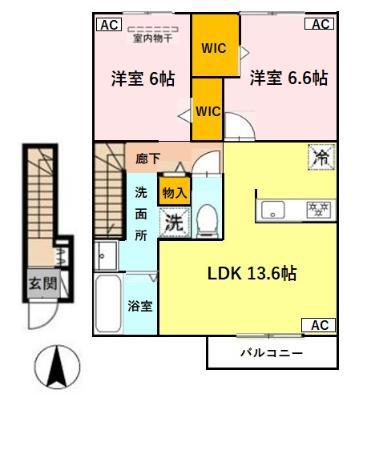 当麻寺MKコートV(2LDK/2階)の間取り写真