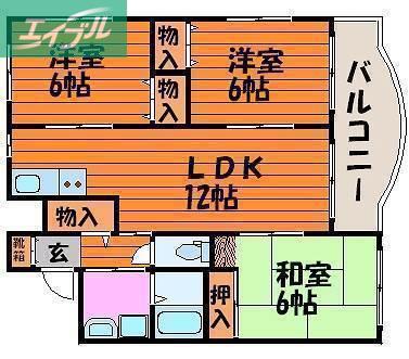 ガーデン津島II号館(3LDK/1階)の間取り写真