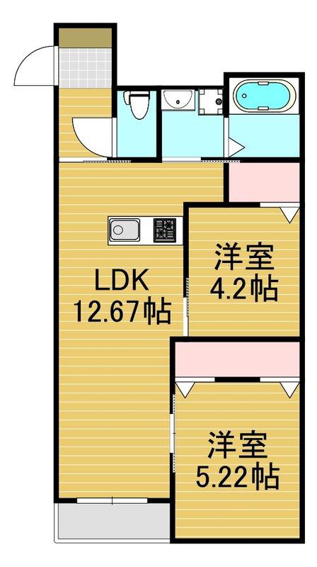 フェリスタ前原中央II(2LDK/1階)の間取り写真