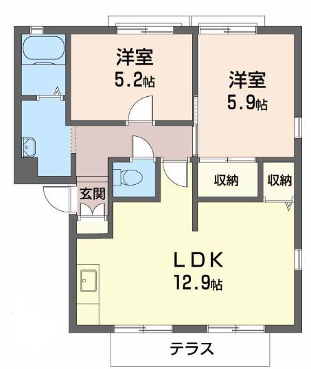 スカイヴィレッジ K棟(2LDK/1階)の間取り写真