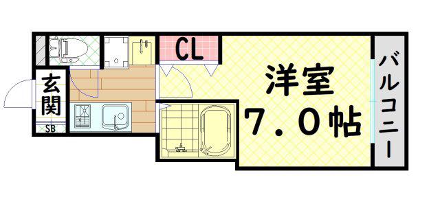 グランセレブ本町(1K/2階)の間取り写真