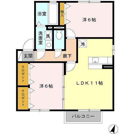 アムール(2LDK/2階)の間取り写真