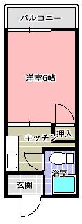 サンビレッジ黒髪(1K/2階)の間取り写真
