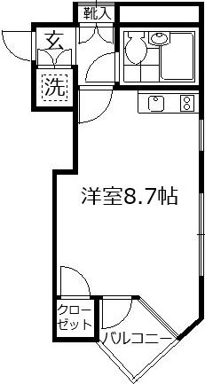 カゼッタ駒(ワンルーム/3階)の間取り写真