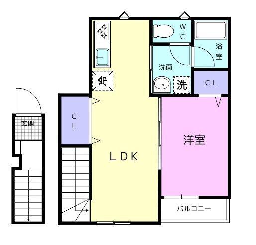 TJ杭ノ瀬II B(1LDK/2階)の間取り写真