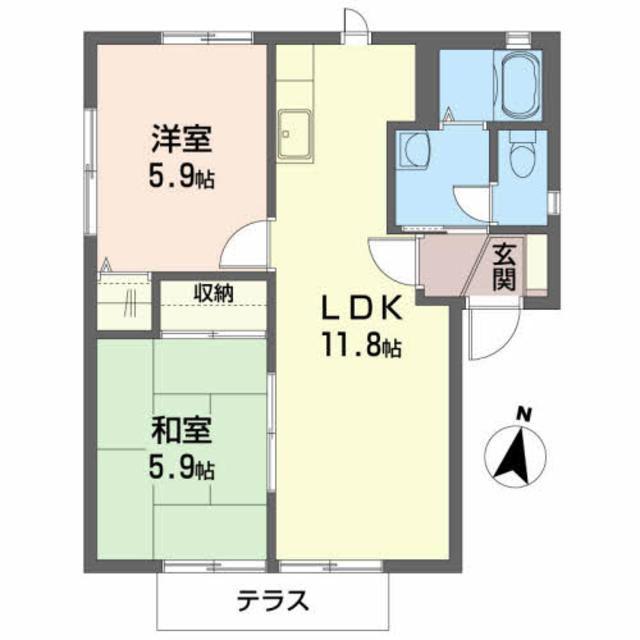 エレガントカーサ(2LDK/1階)の間取り写真