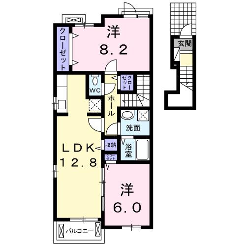 ロータス南島田C(2LDK/2階)の間取り写真