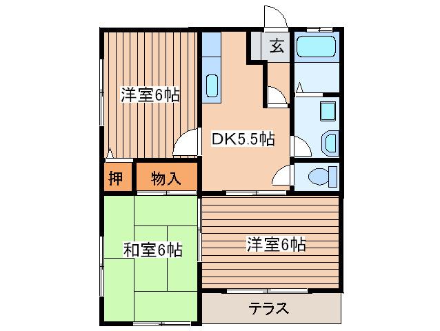 ラージガーデンB(3DK/1階)の間取り写真