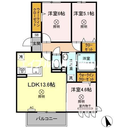 SINFARIA HARAOSHIMA A棟(3LDK/2階)の間取り写真