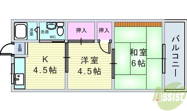 ハイツやまにし(2K/1階)の間取り写真