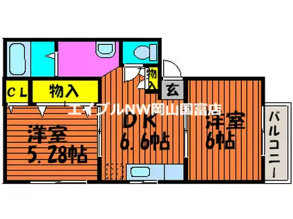 フェニックスD(2DK/1階)の間取り写真