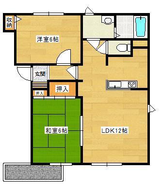 アルカディアA(2LDK/1階)の間取り写真