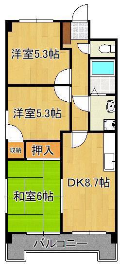サンローゼ本城東(3DK/3階)の間取り写真