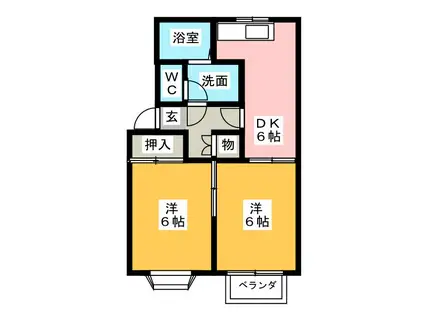 コージーフラット(2DK/2階)の間取り写真