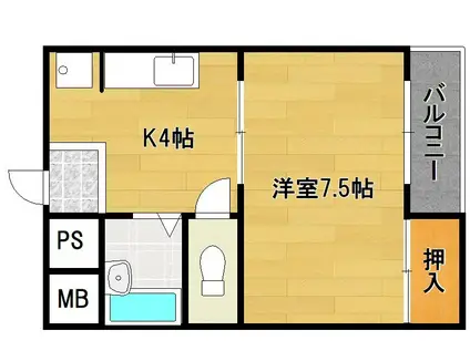 石村ビル(1DK/2階)の間取り写真