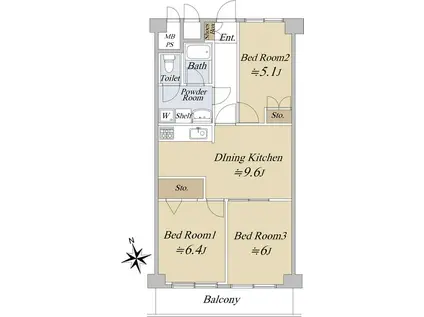 ジュネシオン柏(3DK/3階)の間取り写真