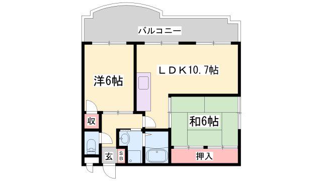 ロイヤルコーポ加古川(2LDK/6階)の間取り写真