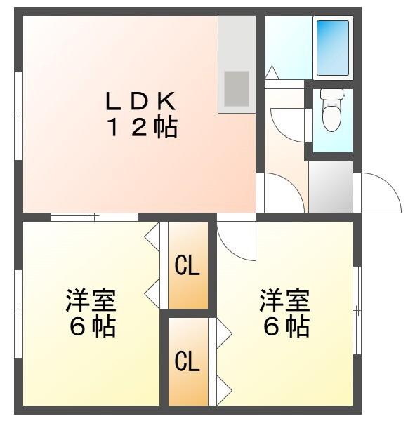 第二大島アパート(2LDK/2階)の間取り写真
