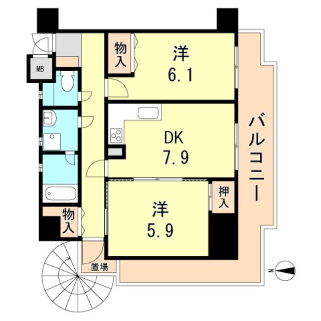 芦屋ニューコーポI番館(2DK/5階)の間取り写真