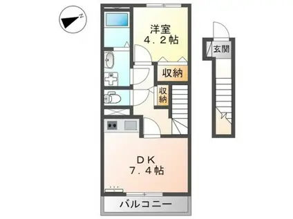 コンフォート矢賀(1DK/2階)の間取り写真