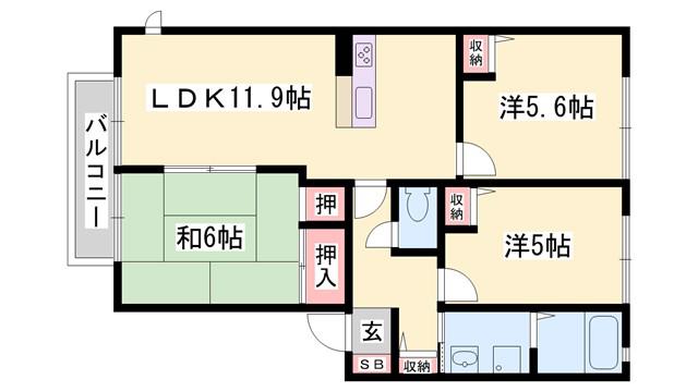 グリーンコート土山(3LDK/2階)の間取り写真