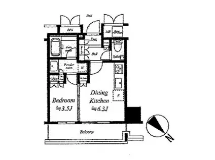 レフィール築地レジデンス(1DK/2階)の間取り写真