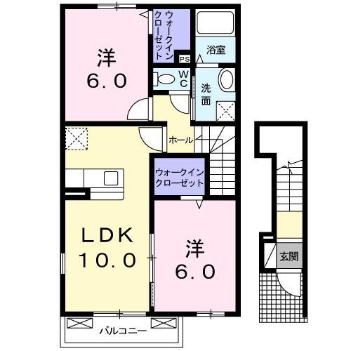 ホワイト・プレセアA(2LDK/2階)の間取り写真