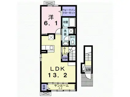 カインドハウスIII(1LDK/2階)の間取り写真