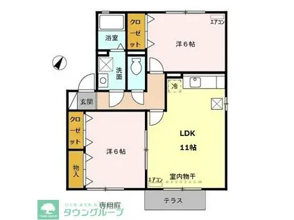 ロイヤルコリーヌB(2LDK/1階)の間取り写真