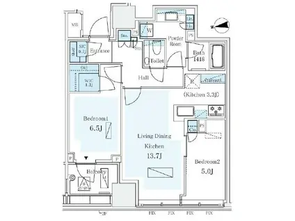 パークコート ザ・三番町ハウス(2LDK/6階)の間取り写真