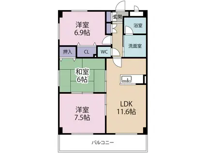 BELL COURT AWANO(3LDK/2階)の間取り写真