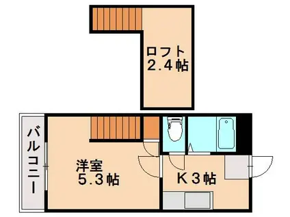 メルティングホーム(1K/2階)の間取り写真