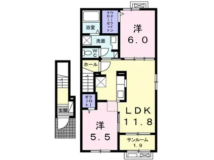 サンクチュアリ家久(2LDK/2階)の間取り写真