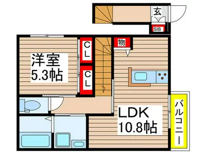 フェリーチェ新倉B(1LDK/2階)の間取り写真