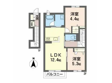 シャーメゾン上河原西 B棟(2LDK/2階)の間取り写真