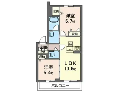 ベラージオ BELLAGIO(2LDK/2階)の間取り写真