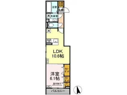 ディールーム田町B(1LDK/3階)の間取り写真