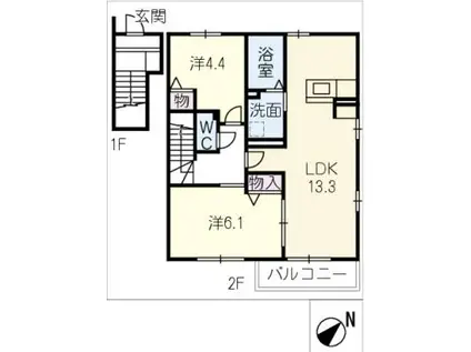 アイリス藤(2LDK/2階)の間取り写真
