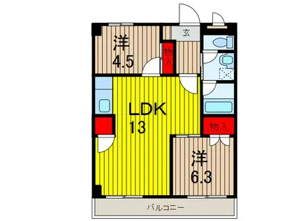 日東北袋ハイツ(2LDK/3階)の間取り写真