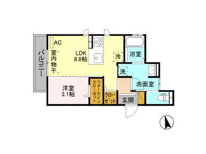 エスポワール七瀬(1LDK/3階)の間取り写真