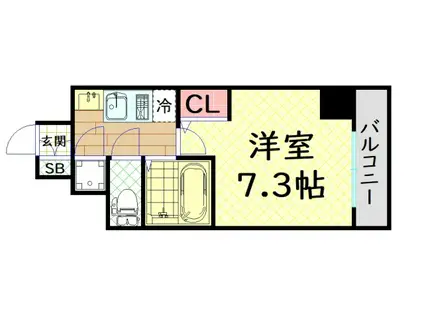 スワンズシティ難波南(1K/3階)の間取り写真