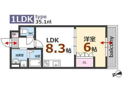 AU SOLEIL(1LDK/2階)の間取り写真